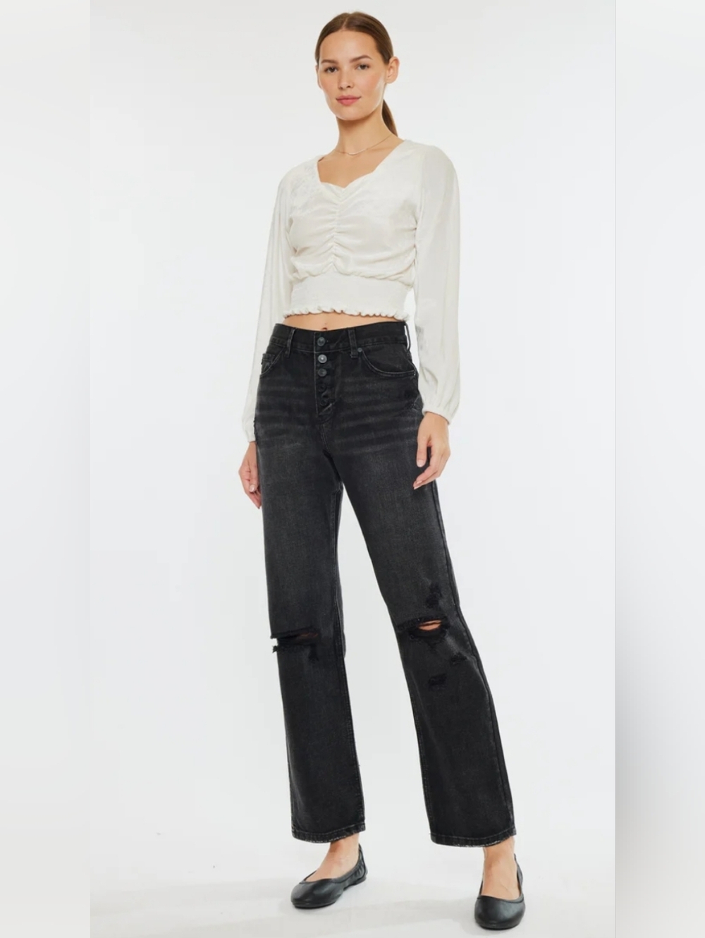KanCan Black Lynne Ultra High Rise Distressed Straight Jeans